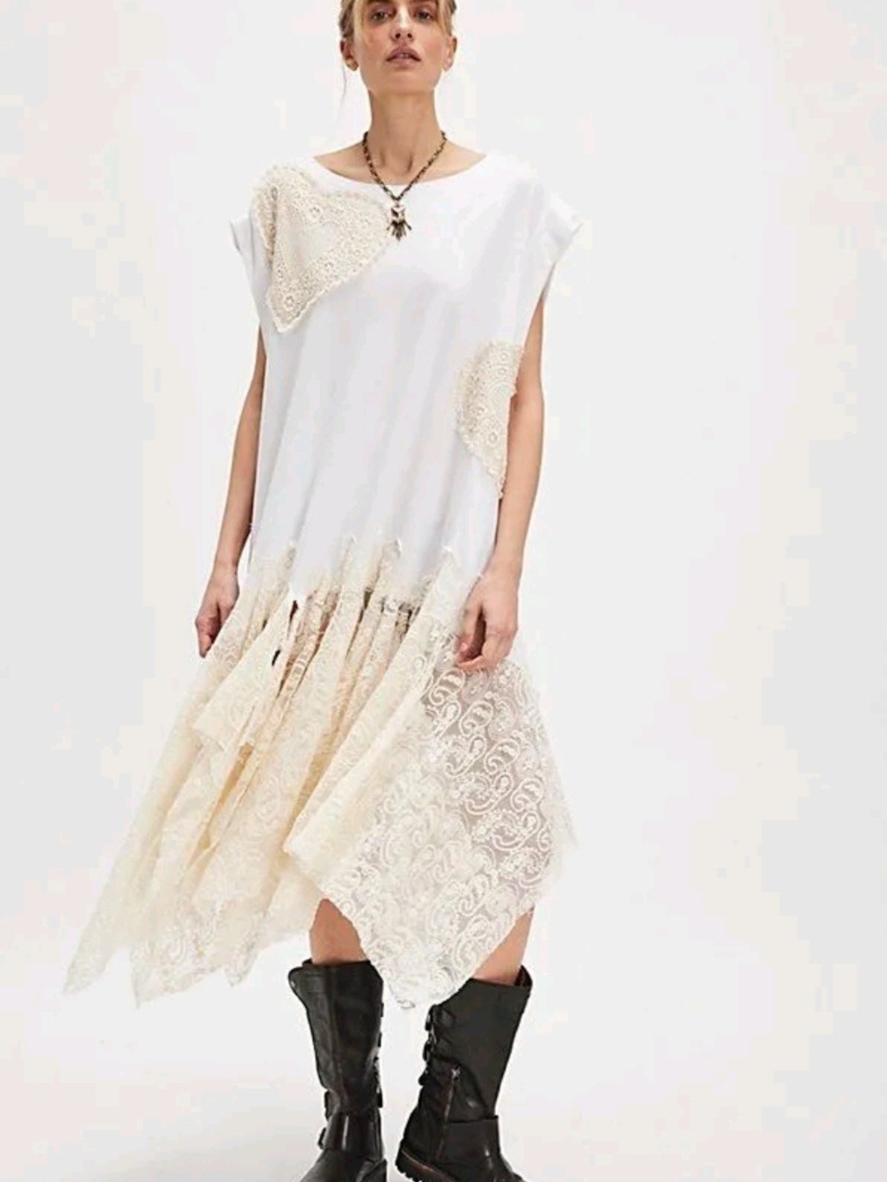 NWOT! Free People X Tricia Fix Heart Lace Maxi T-Shirt